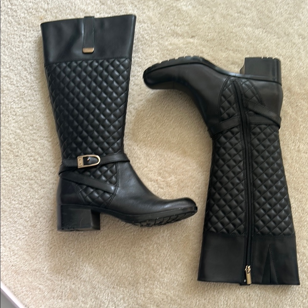 NWOT! Quilted Black Leather Knee-High Boots Black 9.5M